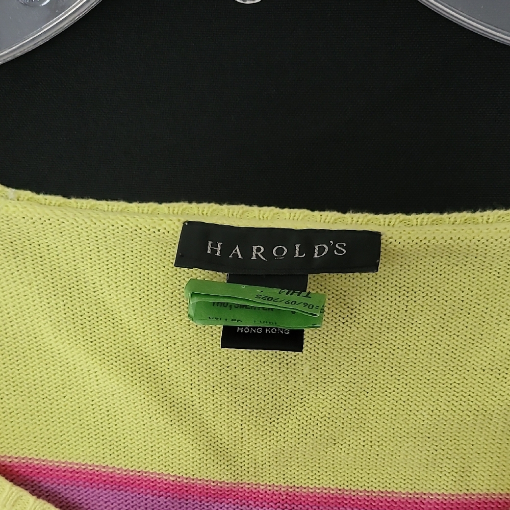 Harold's Pastel Stripe Off-the-Shoulder Sweater in Pink, Yellow & Lime - Picture 2 of 3